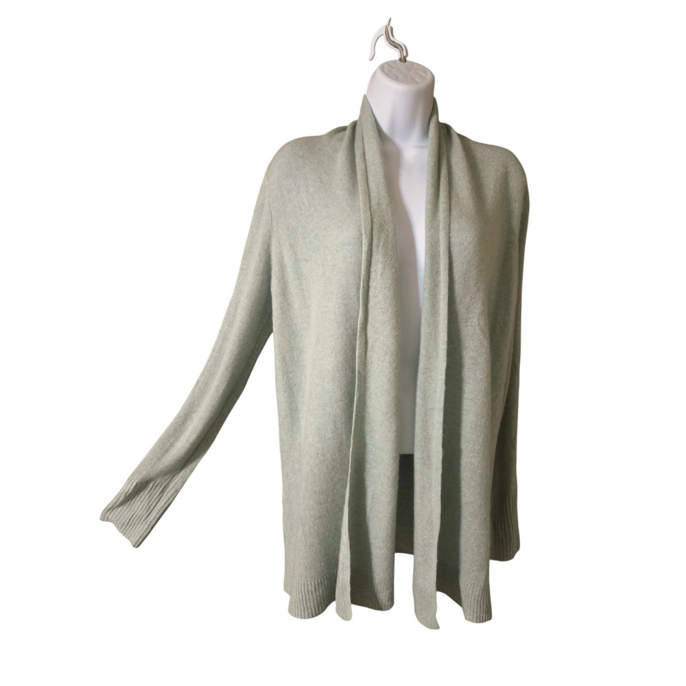 Tahari 100% 2-Ply Cashmere Light Green Open-Front Cardigan Sweater M NWOT